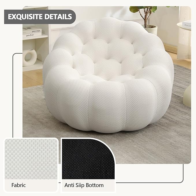 36 Oversized Bubble Chair Upholstered Mesh Fabric Bubble Sofa Couch &amp Floor Lounge Chair with 3D Honeycomb Design for Living Room Office Apartment Small Space - No Assembly Required (White)