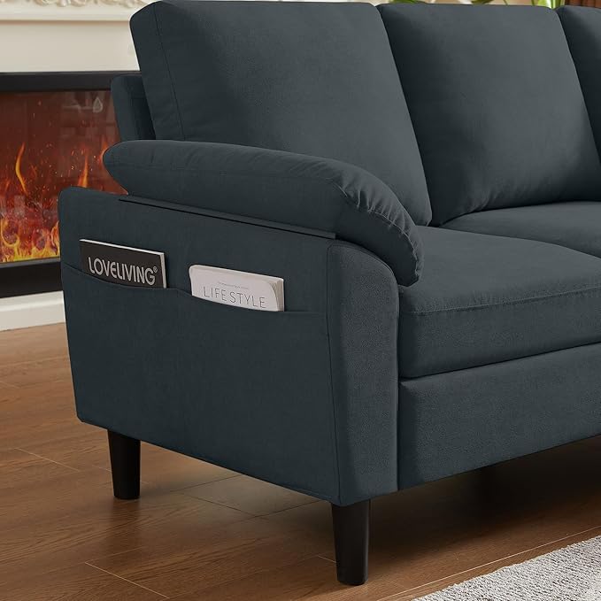 80 Convertible Sectional Sofa Small L Shaped 3 Seat Couch with Reversible Chaise Modern Fabric Sofa Couches for Living Room Apartment and Small Space Dark Grey