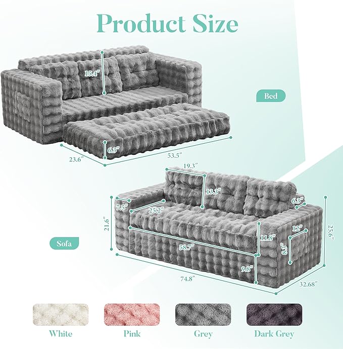 Hobestluk 3-Seater Sofa Boneless Couch with Tufted Button Design 2 in 1 Comfy Cloud Couch Oversized Sofa for Living Room Bedroom Apartment or Office (Grey 3 Seater)
