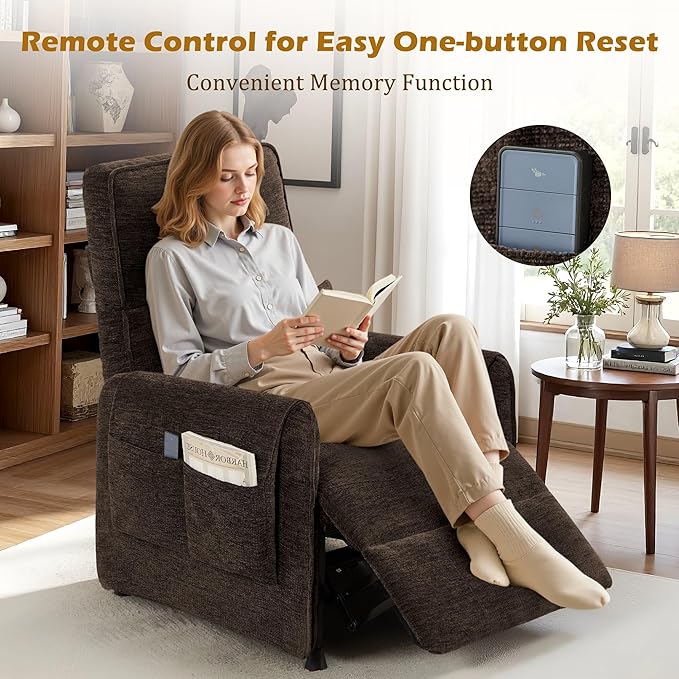 Power Recliner Chair Small Recliners for Small Spaces Electric Recliner Chairs for Adults with Memory Function Reclining Chair with Remote Pillow and Side Pockets Living Room Chenille