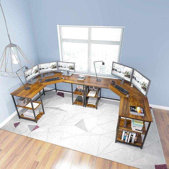 Elephance Large L-Shaped Computer Desk with Shelves Corner Desk Home Office Writing Workstation Gaming Desk PC Latop Table with Storage