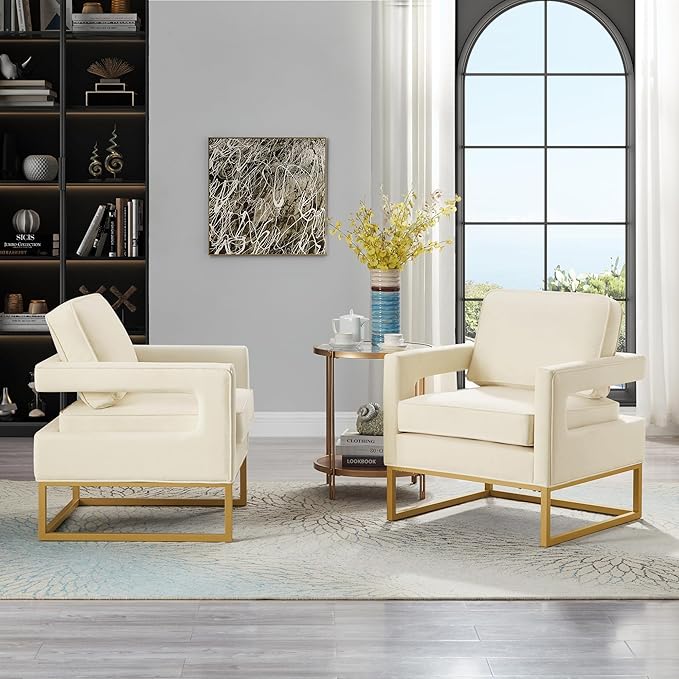 Velvet Lazy Chair Accent Reading Chair Cozy Lounge Chair with Armrest Leisure Mid-Century Modern Chair Arm Chair for Living Room Bedroom Dorm Cream