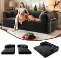 4-in-1 Corduroy Convertible Sleeper Sofa Bed 78.8 Boneless Couch with Pull-Out Bed No Assembly Required Futon Loveseat Floor Mattress with Stainless Fixed-Shape Frame for Living Room (Black) | Clo