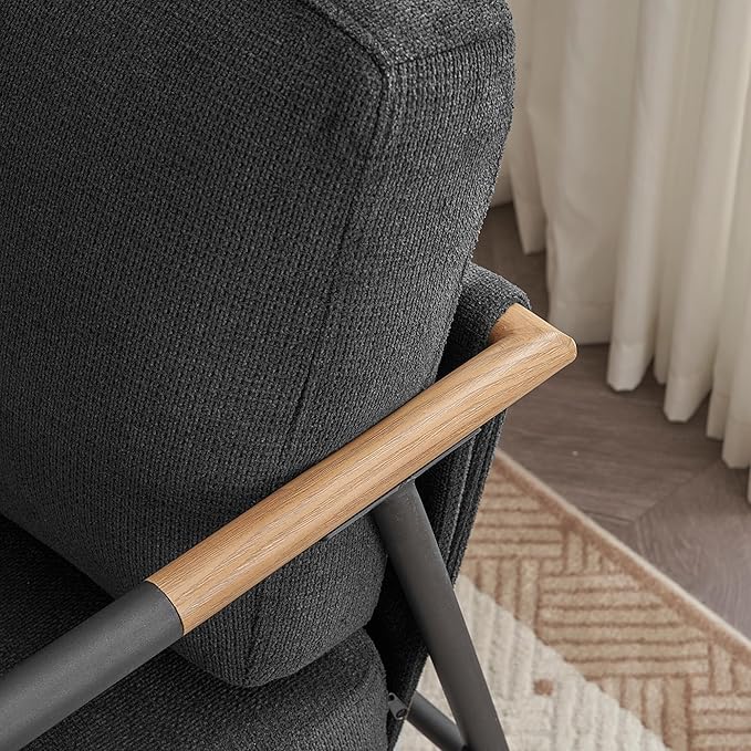 Leisure Lounge Chair Arm Chair with Metal e Upholstered Side Chair Comfy Sitting Chair for Living Room Black Chenille DC633