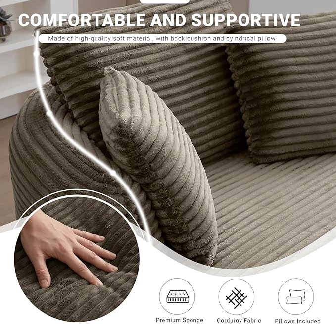 Oversized Round Lounge Chair Indoor Corduroy Upholstered Deep Seat Cloud Circle Sofa Chair Fluffy Boneless Sleeper Chair for Reading &amp Lounging No Assembly Required (Camel)