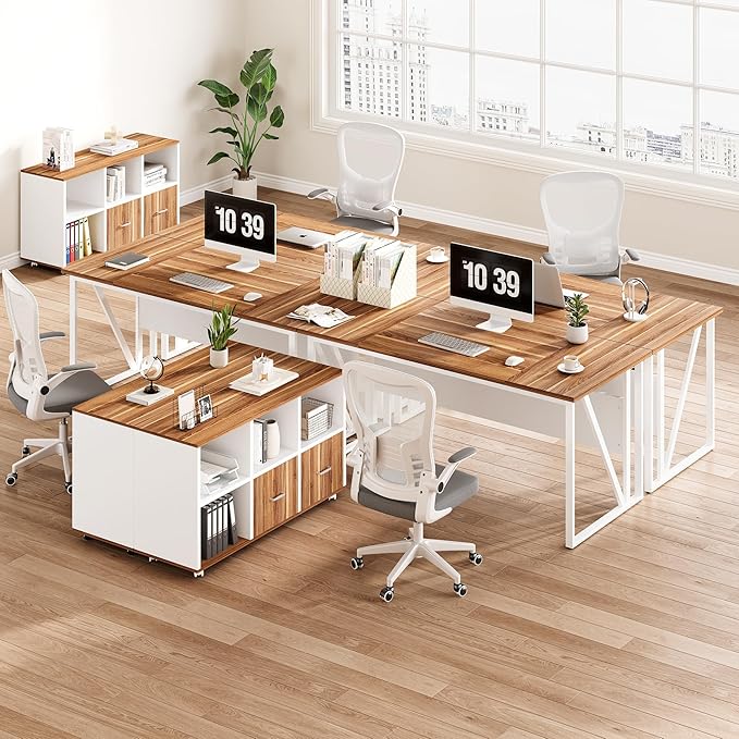 LITTLE TREE 63 Office Desk and 47 File Drawer Cabinet Large Computer Desk Study Writing Desk Workstation for Home Office