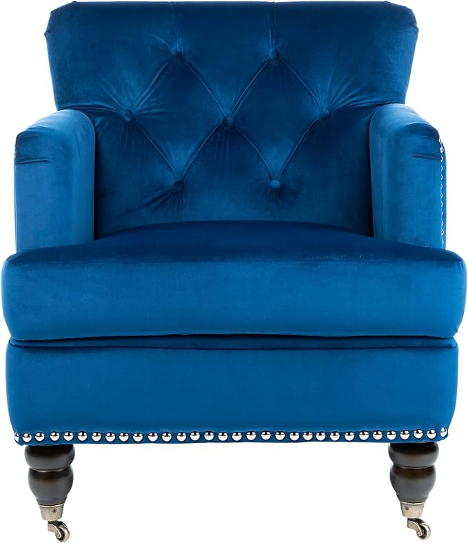 Safavieh Home Colin Navy Velvet and Espresso Tufted Club Chair