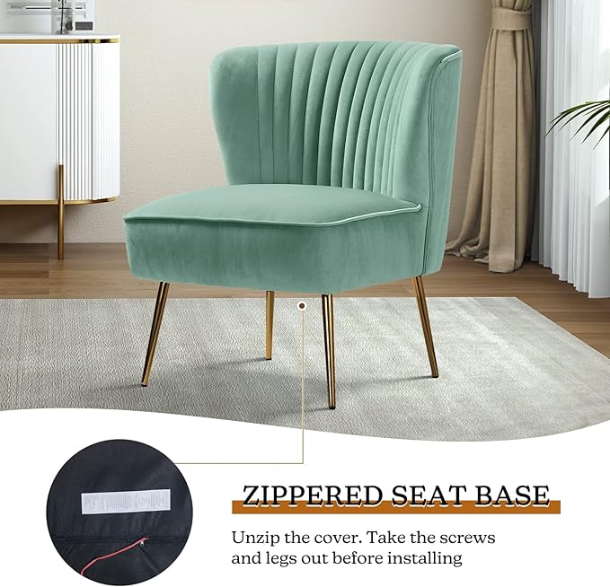 HULALA HOME Velvet Accent Chair Modern Upholstered Cute Side Chair with Gold Metal Legs Armless Wingback Slipper Chair Comfy Living Room Chair for Bedroom Guest Room VanitySAGE