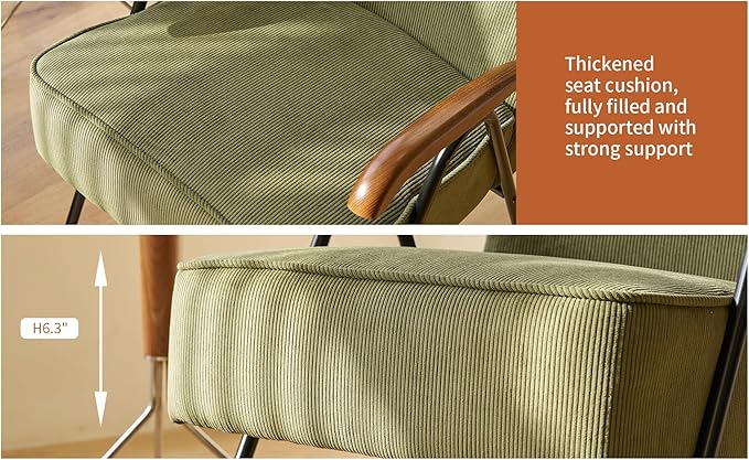 Luxuriously Padded Modern Accent Chair Plush Fabric Upholstered High Back Armchair with Sturdy Metal Legs Oversized Comfortable Living Room Chair for Reading Nap Home Office (Green)