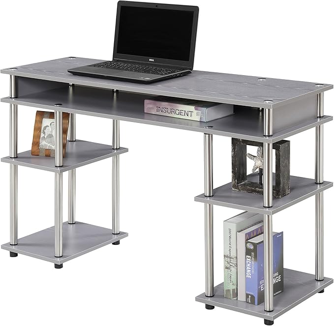 Convenience Concepts Designs2Go No Tools Student Desk in Light Gray Wood Finish