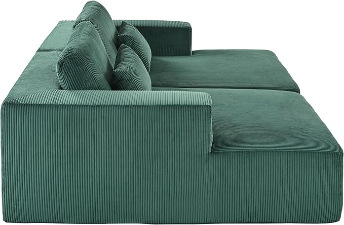 86-Inch Fluffy Corduroy Boneless Sleeper Daybed Loveseat Double Recliner Chaise Lounge Sofa Couches Floor Cloud Sofa Chaise W/4 Pillows for Home Apartment Living Room