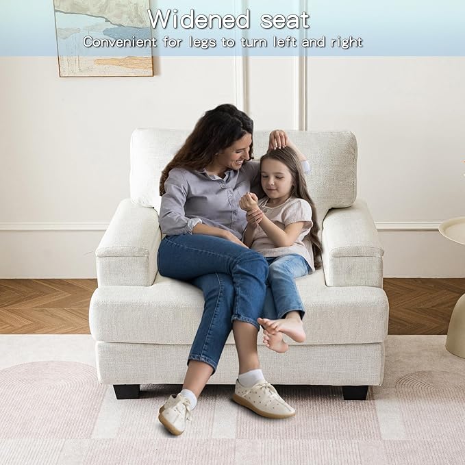Oversized Accent Chair with Armrest OrganizerComfy Living Room Chairs with Thick CushionUpholstered Linen Fabric ArmchairBig Reading ChairSofa Chair for Bedroom