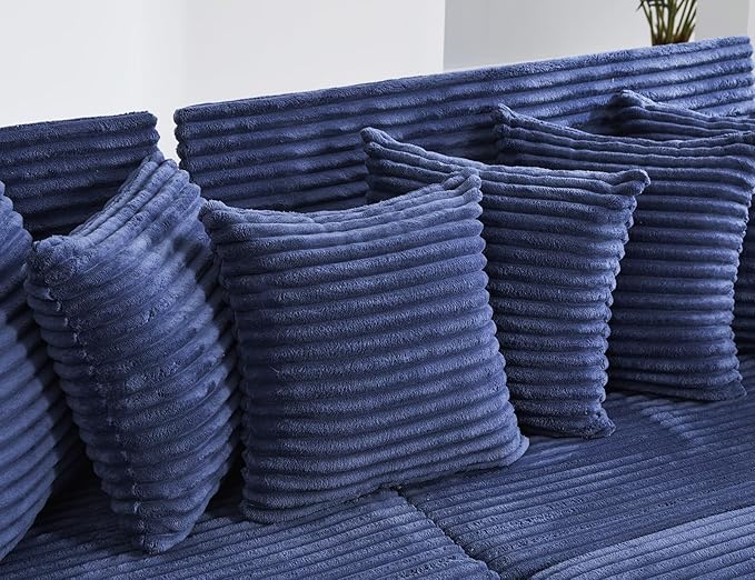 111 Inch Sleeper Sofa Bed | Convertible Cloud Sectional Couches for Living Room | L-Shaped Couch with Cup Holder Side Pocket 8 Pillpws | Blue