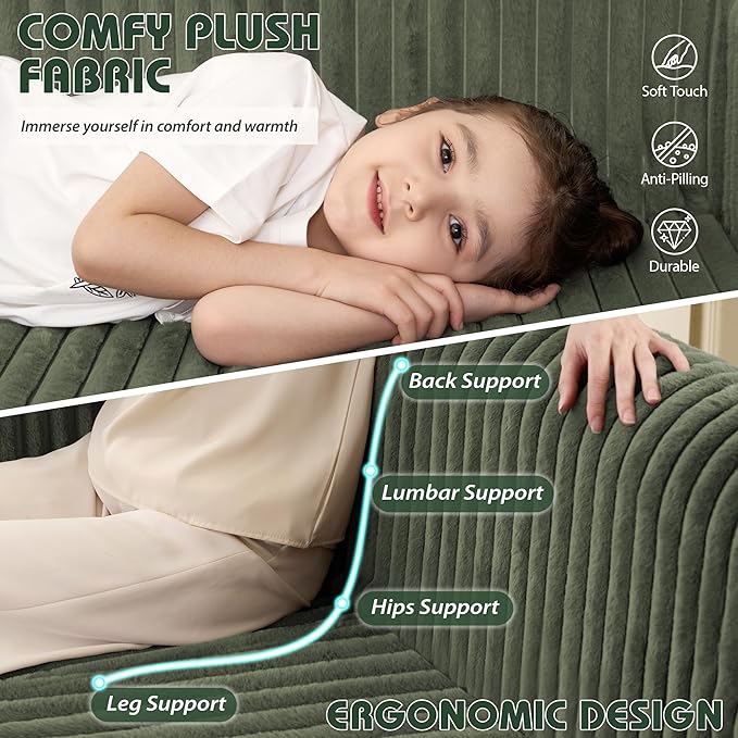 HABUTWAY Folding Sofa Bed 2 in 1 Convertible Sleeper Chair with Armrest Portable Fold Out Chair Bed Comfy Floor Couch Multi-Functional Lazy Sofa for Living Room Bedroom Dorm Home Office Green