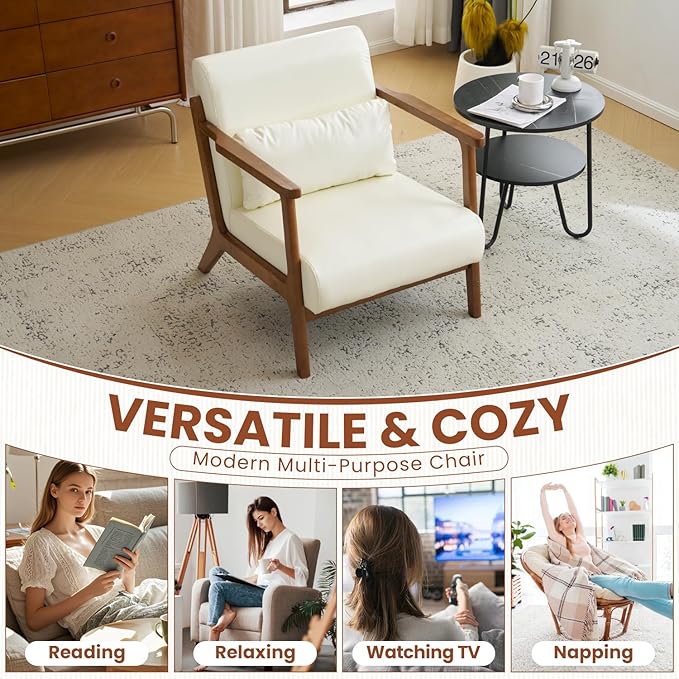 MOJAY Modern Accent Chair with Ottoman PU Leather Upholstered Armchair Living Room Chair for Bedroom Balcony Reception