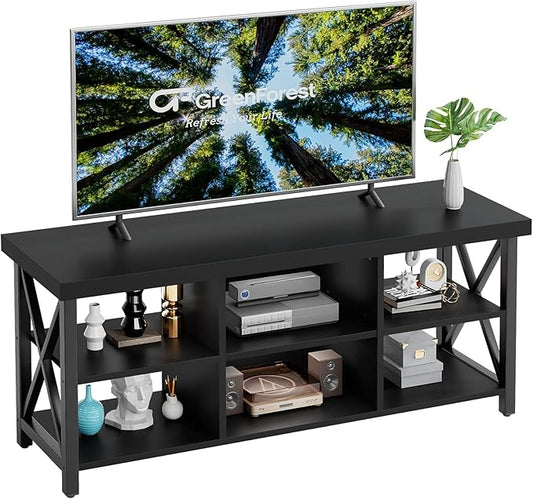 GreenForest TV Stand for TV up to 65 inches Entertainment Center with 6 Storage Cabinet for Living Room 55 inch Farmhouse Television Stands Console Table Industrial TV stands for Living Room Black