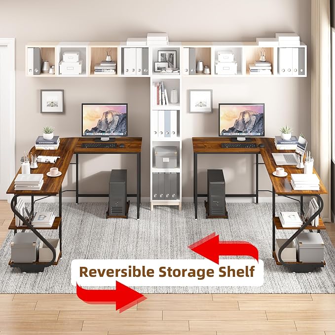 Weehom Reversible L-Shaped Desk with Shelves Large Corner Gaming Computer Desks for Home Office Writing Workstation Wooden Table