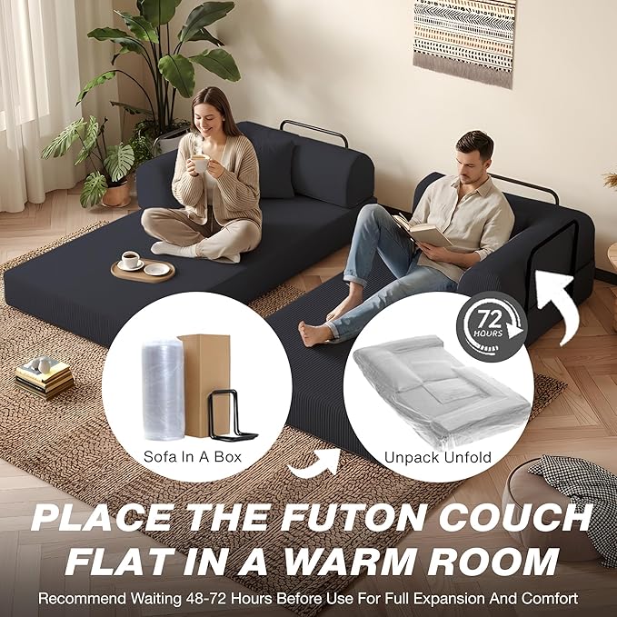 79'' Folding Sofa Bed 5-in-1 Convertible Sofa Bed BonelessComfy Foldable Foam Couch with Pillow Modular Floor Couch for Living RoomBedroomLounge - Corduroy Black
