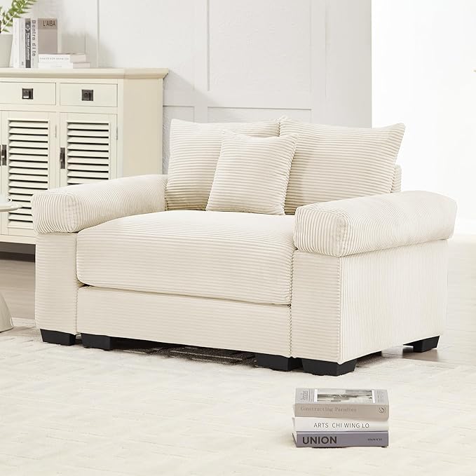 ERYE Modern Corduroy Upholstered Accent Chair Oversized Wider Seat Armchair Leisure Comfy Sofa Chair with Removable CushionArmrests and 3 Pillows for Home Apartment