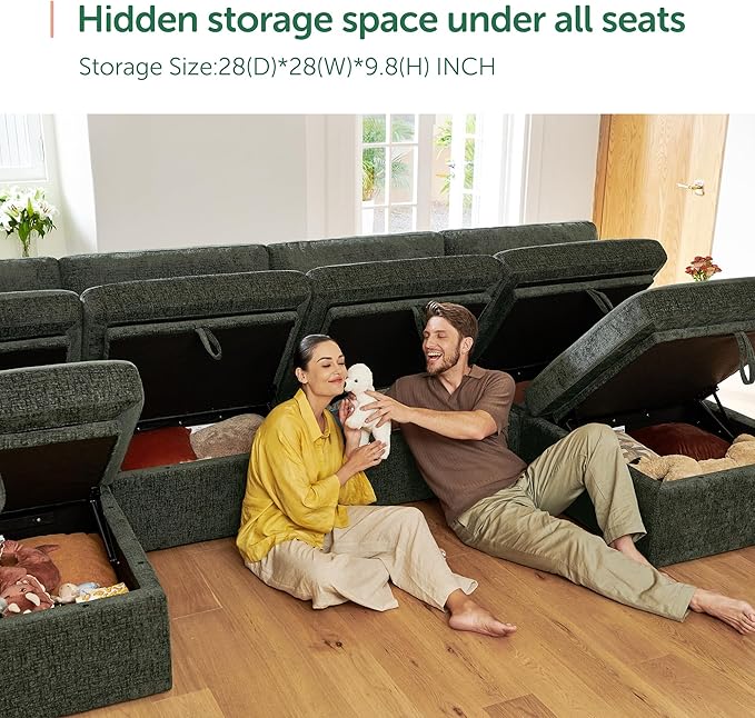 HONBAY Modular Sectional Couch with Storage Ottoman Sectional Sofa with Storage Seats L Shaped Sectional Couches for Living Room Green
