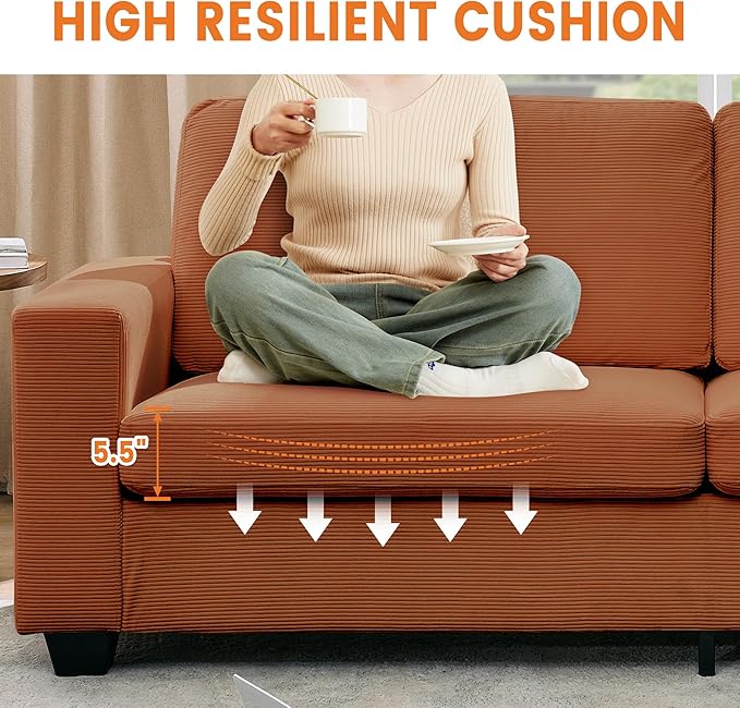 Garvee Modern Loveseat Sofa for Living Room 83 Comfy Corduroy Couches Removable Cover Cloud Couch with Deep Seat Sofa Solids Wood Frame Easy Assembly for Apartment Small Spaces Red