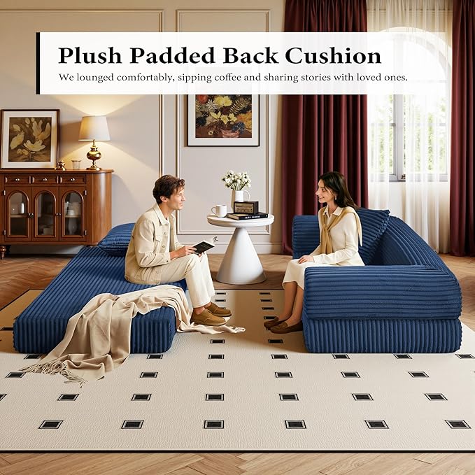 Boneless Couch Versatile Couches for Living Room No-Install Sofa Bed Corduroy Futon Soft Cloud Couch with Pillows for Bedroom Game Movie