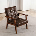 Mid Century Modern Accent Chairs for Living Room Comfy Bedroom Chairs for AdultsSmall Wide Reading Nook Arm Chair 105° Ergonomic Cozy Brown Leather Armchair with Rubber Wood