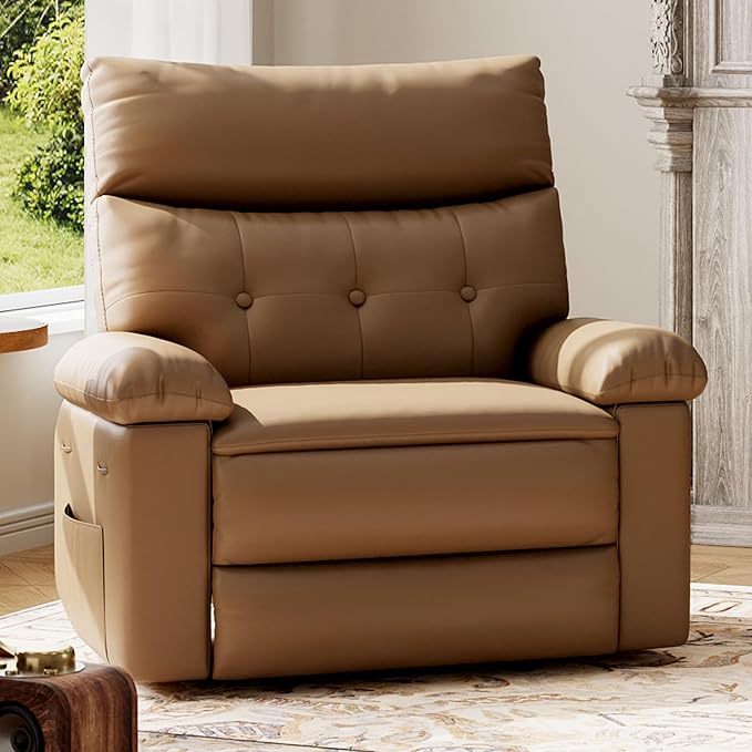 GarveeHome Oversized Wide Recliner Chair - Heat and Massage PU Leather Extra Wide Manual Recliner for Adults Large Lazy Chair with 1.5X Sponge Comfort Arm and Back for Living Room Bedroom