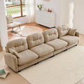 KEIKI 140 Oversized Chenille Modular Sectional Sofa with High-Density Foam Cushion and Tufted Pleated Cushion Backrest Upholstered Modern 4-Seater Cloud Couch with 2 Pillow for Living Room Camel