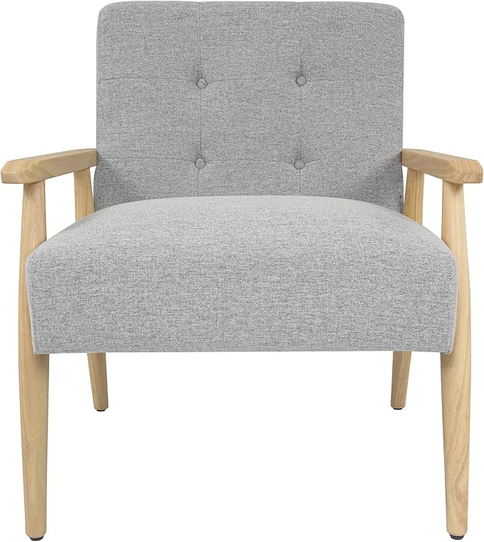 Mid-Century Modern Accent Chair Natural Wood Frame (Gray Woven)