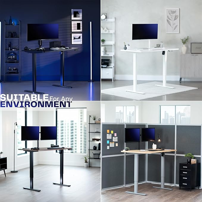 VIVO Electric Dry Erase 60 x 24 in Standing Desk Memory Height Adjustment 1B Series Holds 220 lbs White Marble Pattern Top Black Frame DESK-KIT-1B6WM