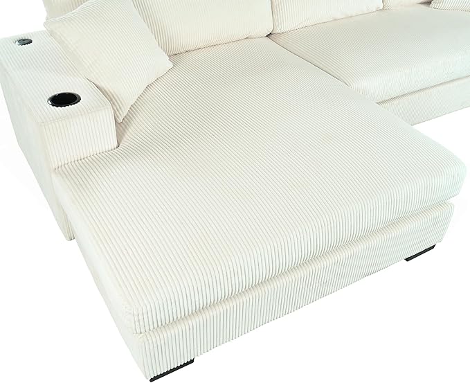 Ball &amp Cast Oversized L-Shaped Sectional Sofa with ChaiseLarge Comfy Upholstered Couch W/Thick CushionBuilt-in Cup Holders &amp Charging PortsWide &amp Thick Armrests &amp Seat Designfor Li