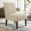 Anwick Beige Modern Accent Chair Mid Century Upholstered Living Room Chair with Wood Legs Comfy Small Accent Chair with Back for Small Spaces Office Bedroom Reading Spaces (Beige)