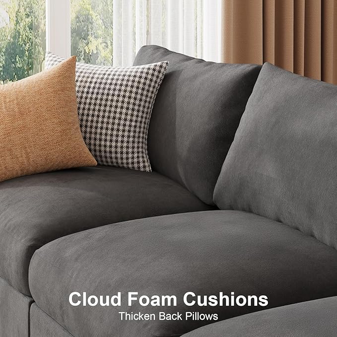 Sectional Couches for Living Room FSC Certified Velvet Modular Couch Oversized Cloud U Shaped Convertible Sleeper Sofa Chaise Detachable Armrest Cushion (Velvet Grey L Shape Corner 6 Seat)