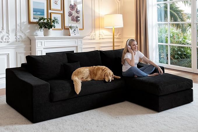 HABUTWAY 101'' Modular Sectional Sofa Cloud Sectional Couches for Living Room Comfy Boneless Couch with Deep Seat Modern L-Shape Sofa with Chaise No Assembly Required (Black Right Facing Chaise)