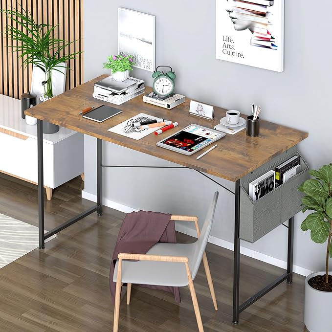 YSSOA Computer Desk Home Office Work Study Writing Modern Simple Table with Headphone Hooks