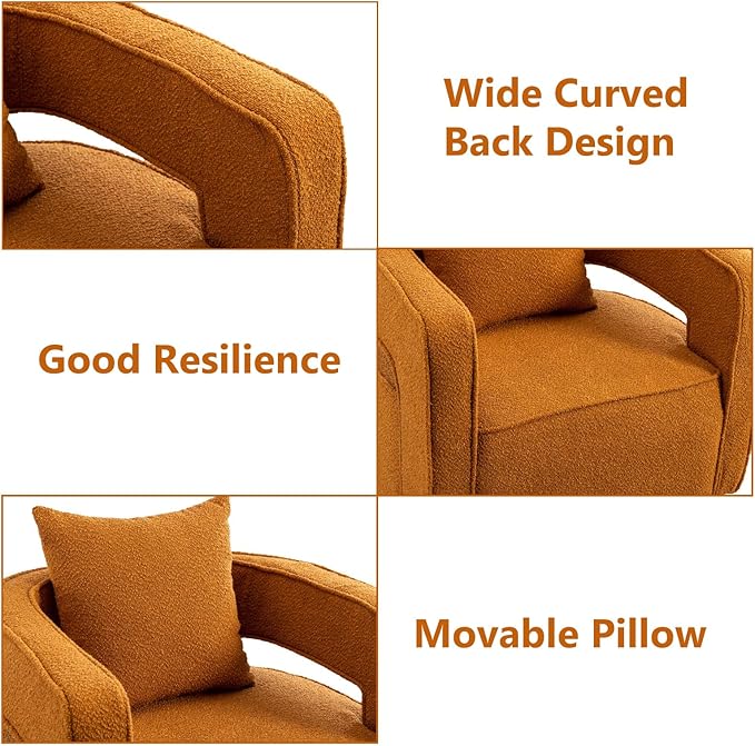 Chifee &amp Vingol 28.9 Boucle Modern Swivel Accent Barrel Chair Set of 2Caramel