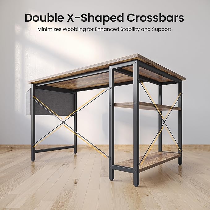 CubiCubi L Shaped Desk 55 Computer Table with Reversible Storage Shelves Home Office Corner Study Writing Gaming Rustic Brown