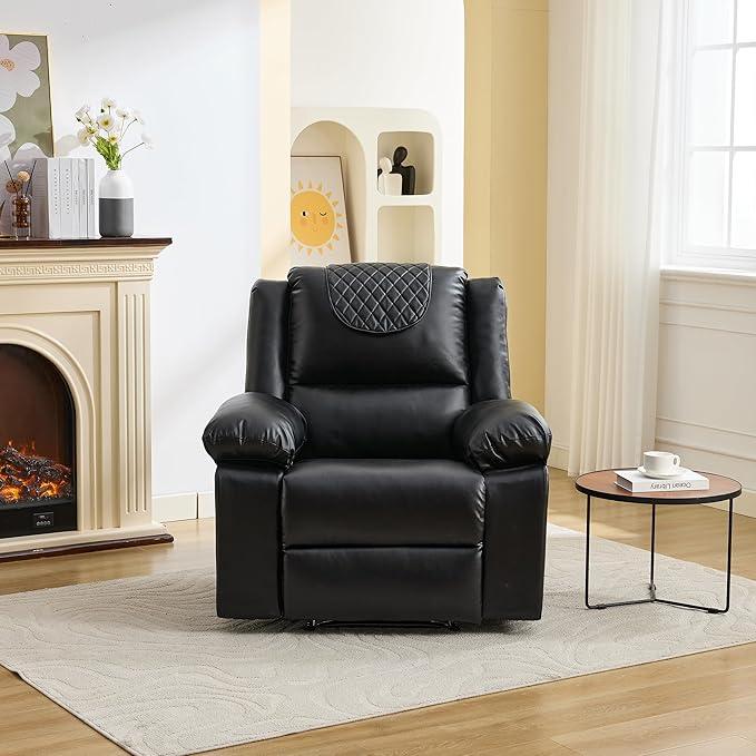 PU Leather Extra Wide Manual Recliner Chair for Adults with Massage &amp Heat Oversized Lazy Recliner with 1.5X Thick Sponge Comfort for Living Room BedroomBlack