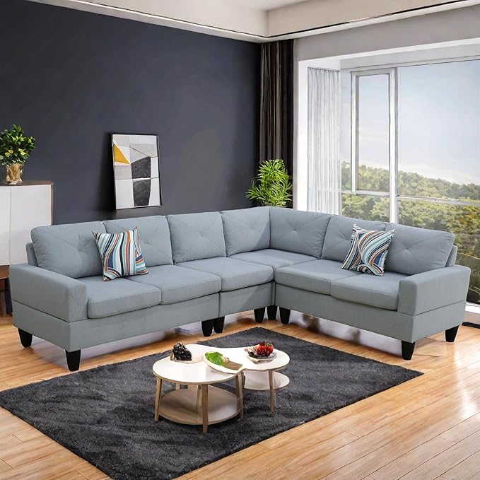 L Shaped Sectional Modern Sofa - Convertible Leather Sleeper Bed Couch Set with Reversible Chaise Lounge Modular Cloud Couch for Living Room Apartment