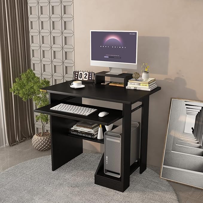 30 Inch Gaming Desk Computer Desk with Keyboard Tray Monitor Stand Storage Shelves CPU Stand Industrial Small Desk for Small Spaces Home Office Desk Black