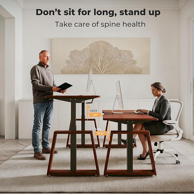 EUREKA ERGONOMIC Electric Standing Desk 63inch Executive Computer Desk Adjustable Height Desk Modern Trapezoidal Leg Sit Stand Desk Smart APP&ampTouch Screen Cherry Top
