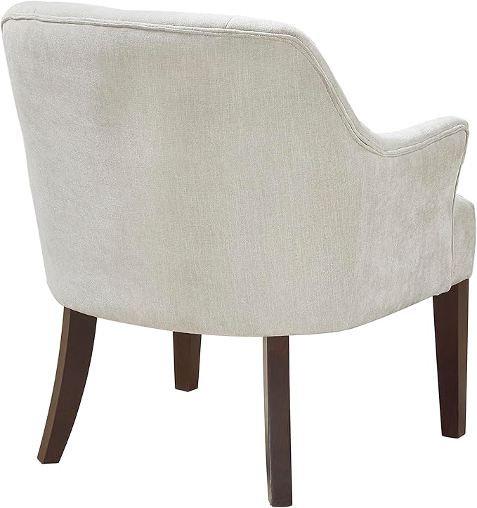 Lexicon Modern Accent Chair Textured Fabric Upholstered Arm Chair with Button Tufted Back Sloped Flared Arms and Wooden Legs for Living Room/Bedroom Oyster
