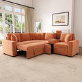 120.5 Chenille Fabric Modular Sectional Sofa Reversible Sleeper with Pull-Out Bed L-Shaped Convertible Sofa Bed with Cup Holders and Ample Storage Space for Living Room (Orange-11.21)