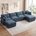 130.7 U Shaped Modular Sectional Sofa Comfy Upholstery Chenille Cloud Couch with Ottoman Modern 6-Seat Deep Seat Sofa with Pillow for Living Room Bedroom Apartment Navy Blue