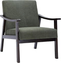 Mid-Century Accent Chair Upholstered Fabric Living Room Chair with Solid Wood Frame Modern Small Side Arm Chairs Comfy Wingback Reading Chair for Bedroom Office (Antique Green)