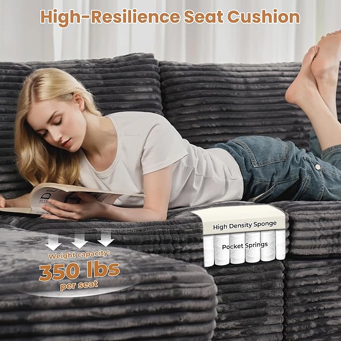 ovios 32.7 inches Armrest Seat Module for Modular Sectional Sofa Couch Loveseat Customizable DIY Combination L U V Shaped Plush Corduroy Sofas Couches for Living Room Grey