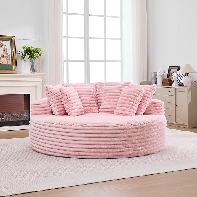 Oversized Upholstered Chaise Lounge Chair Indoor Corduroy Deep Seat Accent Chair Plush Boneless Barrel Sofa Chair for Living Room Bedroom Apartment (Pink 71 Inch)