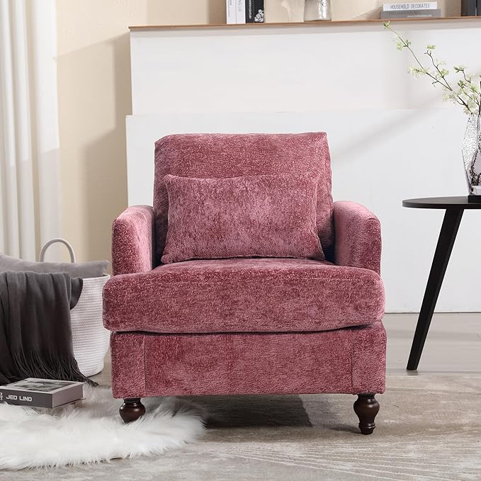 Mid Century Modern Fabric Accent ChairRed for Living Room Upholstered Armchair with Soft Cushions and Comfort Backrest for Living Room BedroomApartmentStudioOfficeWaiting Room