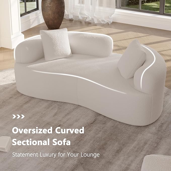 66.93 Inch Curved Loveseat Sofa with High - Density Foam Cushion Full Compression Modular 2-Seater Couch No Assembly Required for Small Spaces &amp Living Room Cream White